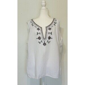 Lane Bryant Women Size 26-28 (4X) Linen Blend Embellished Top Timeless